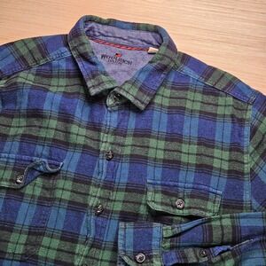Woolrich Mens Plaid Flannel Shirt Blue Green Long Sleeve Button Down Size XL